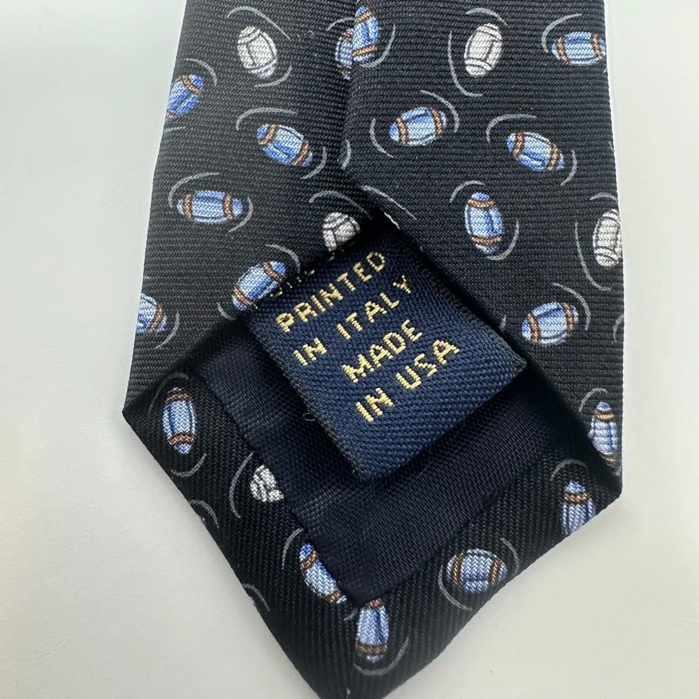 Brooks Brothers Makers Mens Silk Tie Black Football Pattern Printed Italy USA
